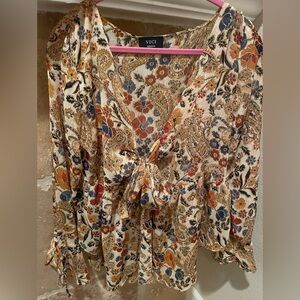 VICI Women’s Floral Paisley Belle Sleeve Tie Blouse Boho Fall Feminine M